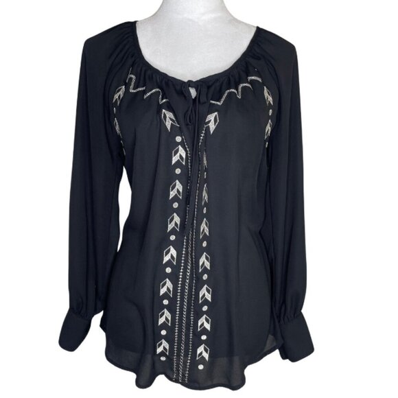 Takara Women's Peasant Embroidered Geometric Cottage Core Blouse Top M - Picture 1 of 7
